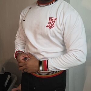 Burberry White Crewneck Sweater with Red and Black Details